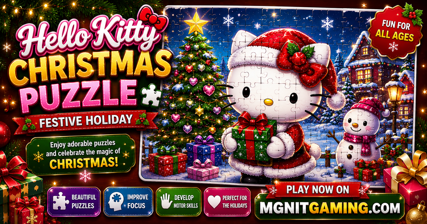  Play Hello Kitty Christmas Puzzle Online Free | A Magical Winter Puzzle Adventure | MGNiT Gaming